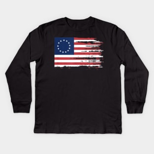 4th of July Patriotic Betsy Ross battle flag 13 colonies Kids Long Sleeve T-Shirt